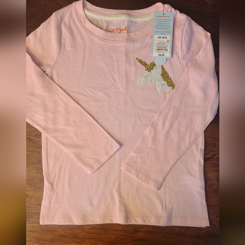 Cat & Jack Lot - Pink Sequin Unicorn Long Sleeve and Pink Unicorn Leggings